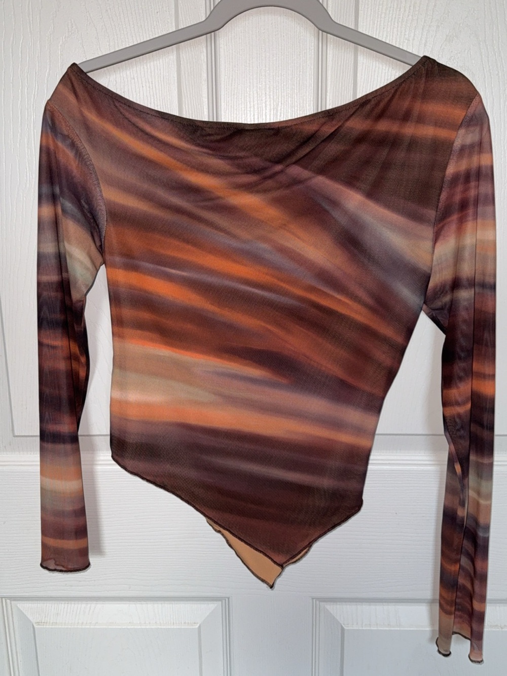 Women’s Long Sleeve Asymmetric Top in Brown and Rust